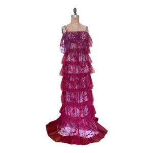 Carolina Herrera Sample Prototype Project Tulle Tiered Gown RARE Burgundy Layer